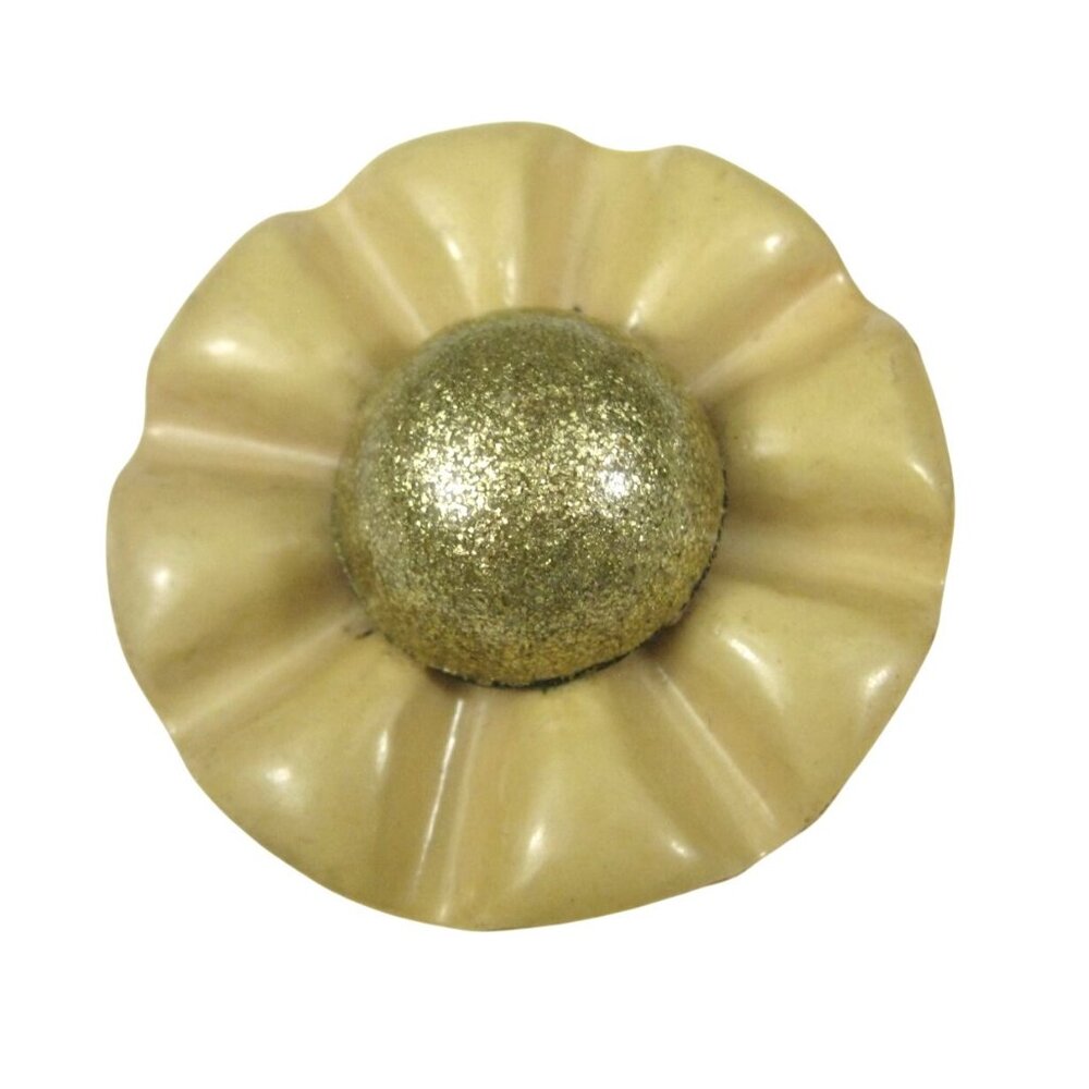 Vintage Gold Tone Glitter Flower Brooch Molded Dome Center Pin